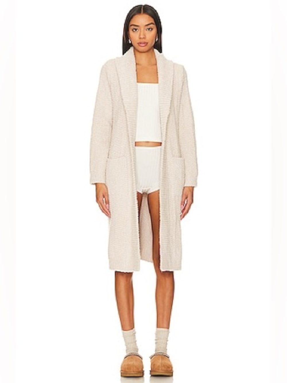 Barefoot Dreams Cozychic Chenille Long Cardi In Stone Size Xs